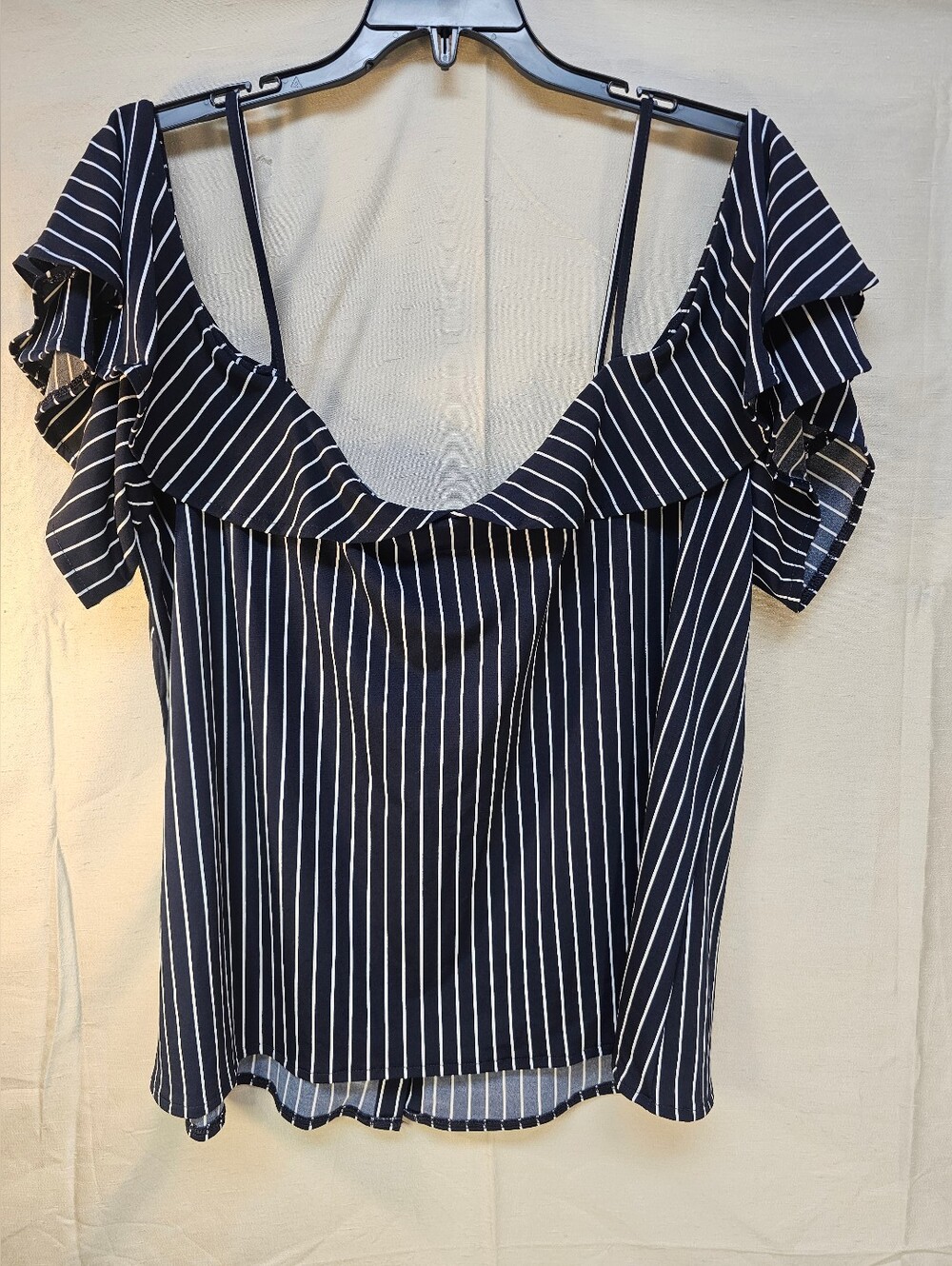 Banana Republic Striped Off-Shoulder Ruffle Women’s Top - Navy/White